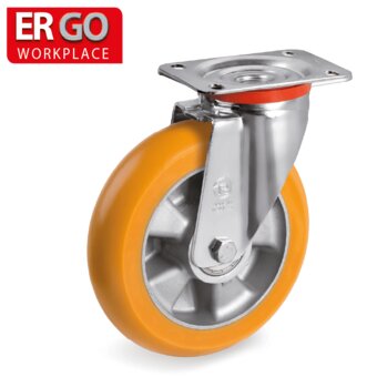 SERIES 65ER-TR polyurethane wheels with ergonomic round profile, aluminium centre