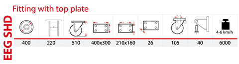 Twin electro welded EEG SHD bracket diameter 400 mm - fitting with top plate, dimensions and max carrying capacity 6000 daN