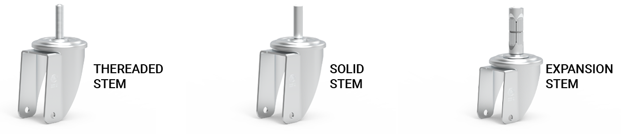 Swivel castors with stem